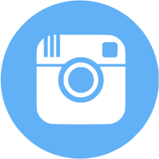 A white instagram icon, surrounded by a light blue circle